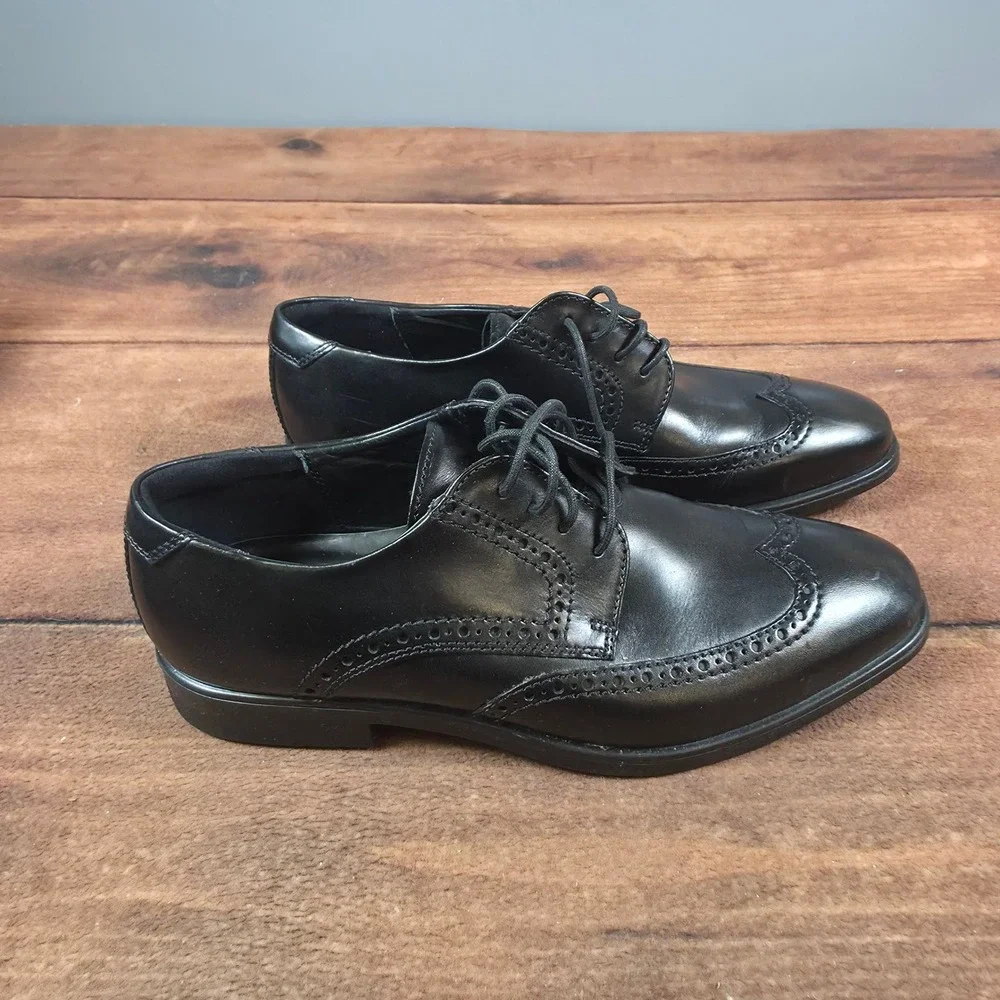 ECCO Wingtip Oxford Mens 43 Black Good Leather Brogue Lace Up Dress Shoes